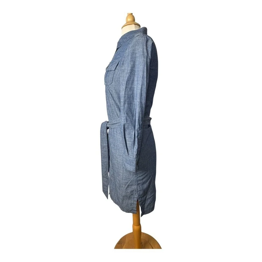 Tory Burch Chambray‎ Shirt Dress Size 2 Blue Belted Military Utility Long Sleeve